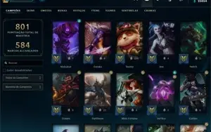 CONTA RARA COM 450 SKINS e + de 800 PONTOS DE MAESTRIA