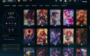 Conta Unranked com 130 Champs e 157 Skins ( MID ADC E SUP )