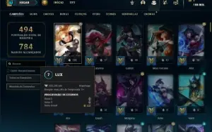 Conta Unranked com 130 Champs e 157 Skins ( MID ADC E SUP )