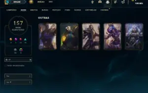 Conta Unranked com 130 Champs e 157 Skins ( MID ADC E SUP )