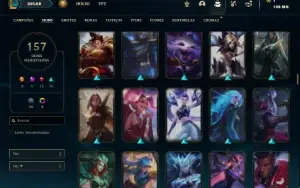 Conta Unranked com 130 Champs e 157 Skins ( MID ADC E SUP )