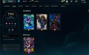Conta LOL, criada em 2013. 286 skins
