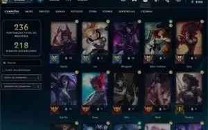 Conta Bronze I, Honra 4, nvl 238, 295 skins, 56% winrate, 5