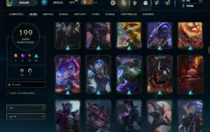 Unranked com 120 Champs e 199 Skins ( MID / TOP / JG )