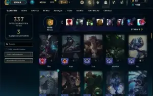 Unranked com 120 Champs e 199 Skins ( MID / TOP / JG )