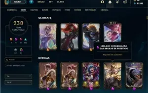 Conta platina 2 com TODOS os champs e 238 Skin + 5 Prestigio