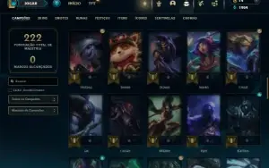 Mestre com 75 Champs e 28 Skins + 11 Fragmentos