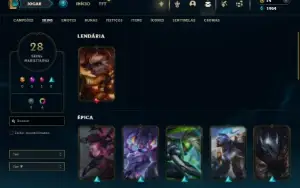 Mestre com 75 Champs e 28 Skins + 11 Fragmentos
