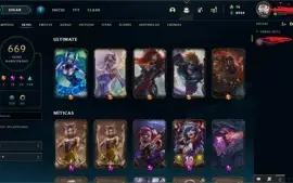Conta LOL Platina 4 com 669 Skins + conta valorant