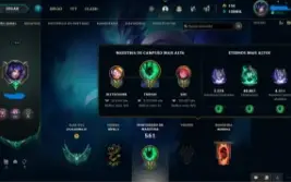 Conta LoL lvl 947 285 skins mmr ouro/plat