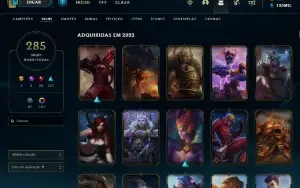 Conta LoL lvl 947 285 skins mmr ouro/plat