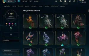 Conta LoL lvl 947 285 skins mmr ouro/plat