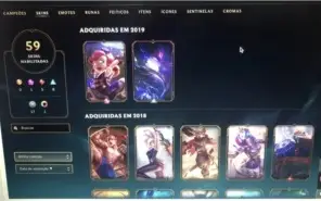 conta lol 59 skins, pra fazer md10, last season gold V