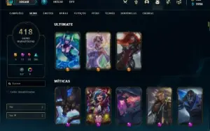 Conta prata 1 com TODOS os champs e 418 Skins + 12 Miticas