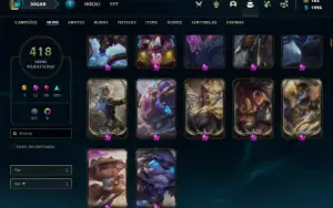 Conta prata 1 com TODOS os champs e 418 Skins + 12 Miticas