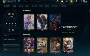 Conta Unranked com 151 Champs e 416 Skins + 1 Rara