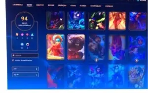 Conta de lol lvl 159 com 100 skins e 50k de essência azul