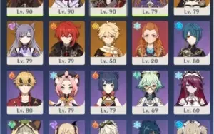 Genshin Impact AR55 com 7 personagens 5* e todos os 4*