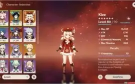 AR 55 Klee Orações Perdidas + Venti Mona Keqing + Xingqiu C6