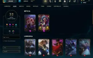 Unranked com 46 Champs e 32 Skins + 2 Miticas