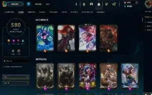 Conta LOL 580 Skins, 4 ultimates, 19 míticas, 622 ícones