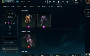 Conta LOL 580 Skins, 4 ultimates, 19 míticas, 622 ícones