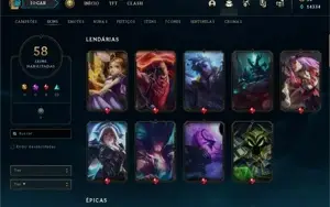 Conta Com 58 Skins e Quase Todos os Campeões