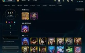 Conta Com 58 Skins e Quase Todos os Campeões