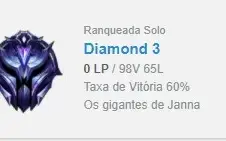 Conta lol D3 60% de win rate