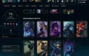 Conta de 2012 LOL unranked com 11,5K RP em caixa + skins