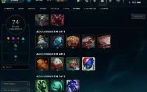 Conta de 2012 LOL unranked com 11,5K RP em caixa + skins
