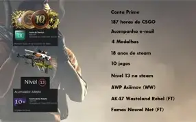 18 ANOS STEAM, PRIME, 10 E 5 ANOS, MEDALHA 2019, AWP ASIIMOV
