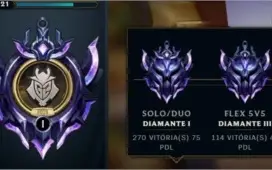 Conta LOL Diamante 1 SOLOQ Diamond 3 FLEX 100 skins