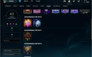 Conta bronze  3 com 10 skins e 27 champs