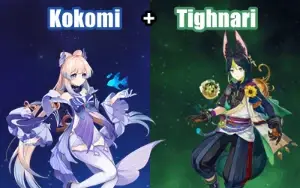 Conta Genshin Impact AR 5 com Kokomi e Tighnari