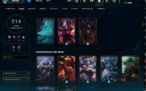 Conta lol esmeralda 4 todos os champs, 214 skins e + 30k EA