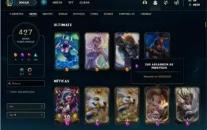 Conta Platina 1 com TODOS os champ e 427 Skins + 4 Prestigio