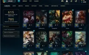 Conta Platina 1 com TODOS os champ e 427 Skins + 4 Prestigio