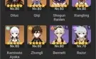 Conta genshin AR 55 (Ayaka, Diluc, Itto, Raiden, Zhongli)