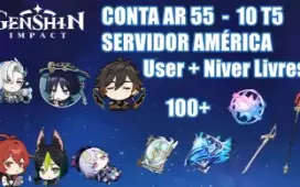 Conta Genshin Impact AR 55 com 10 T5 + 100+ Destinos ⭐