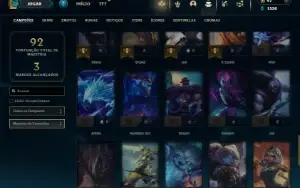 Platina 1 com 60 Champs e 50 Skins + 3 Espolios