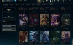 Platina 1 com 60 Champs e 50 Skins + 3 Espolios