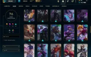 Unranked com 90 Champs e 76 Skins