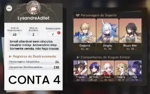 Conta Honkai Star Rail Tl40 + 6 5* & 4 Cones 5*