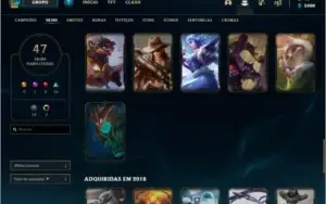 Conta do Lol nível 260, prata III com 47 skins
