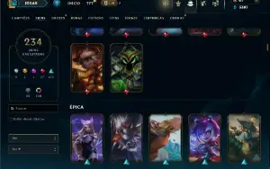 Unranked com TODOS os champs e 234 Skins ( SUP / MID )