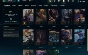 Mestre com 25 Champs e 13 Fragmentos de Skins