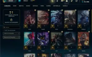 Mestre com 25 Champs e 13 Fragmentos de Skins