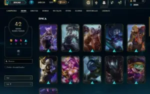 Unranked com 95 Champs e 42 Skins