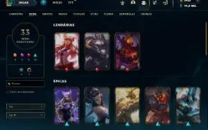 Unranked com 50 Champs e 33 Skins + 6k de RP + 90 Espolios
